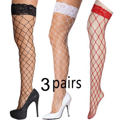 Lady's 3 Pairs Lace Fishnet Thigh High Stockings Hot Fashion Sexy Socks